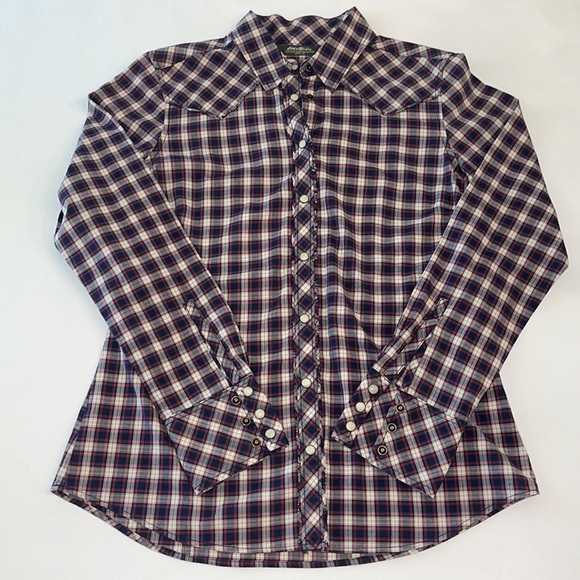 Eddie Bauer Top Checkered Pattern Snap Closure Size Medium - Picture 11 of 17
